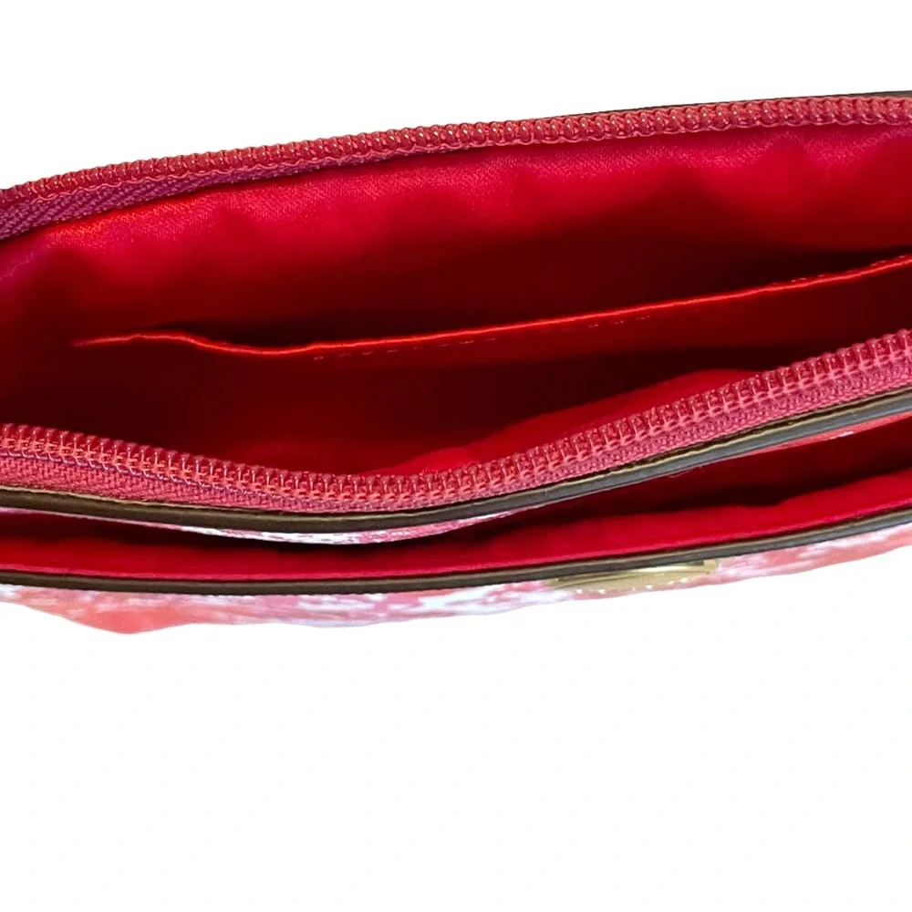 Coach Vintage Pink White Orange Red Coated Canvas/Leather Mini Wristlet/Clutch